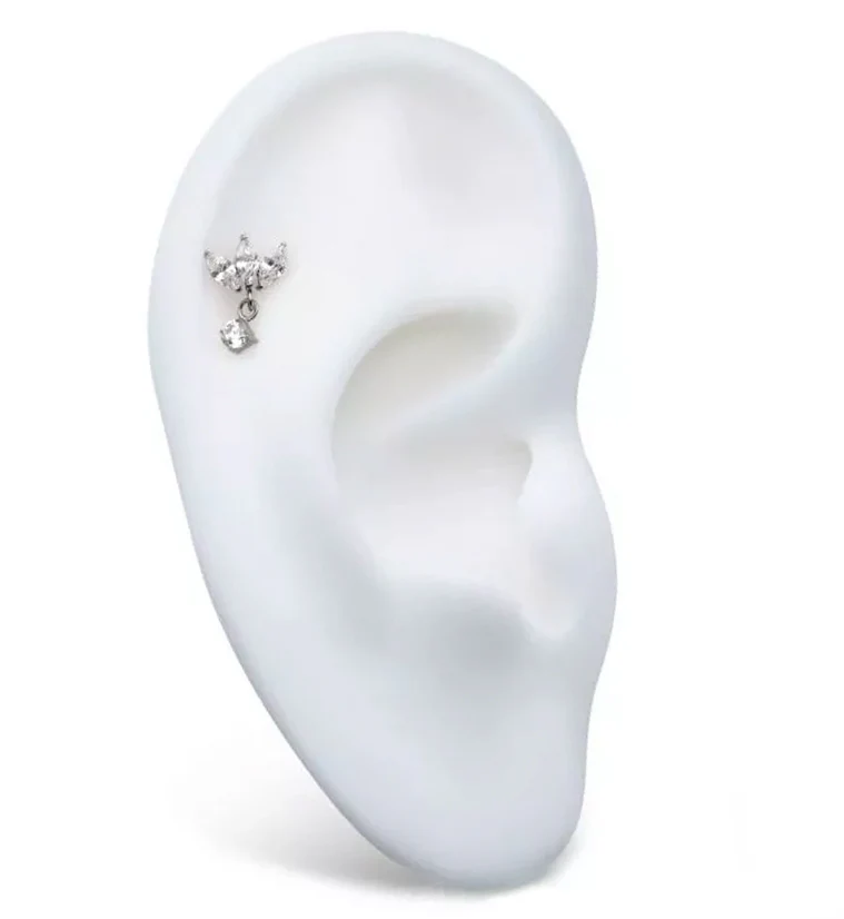 Empress Dangle Prong CZ Threadless Titanium Top - Image 3