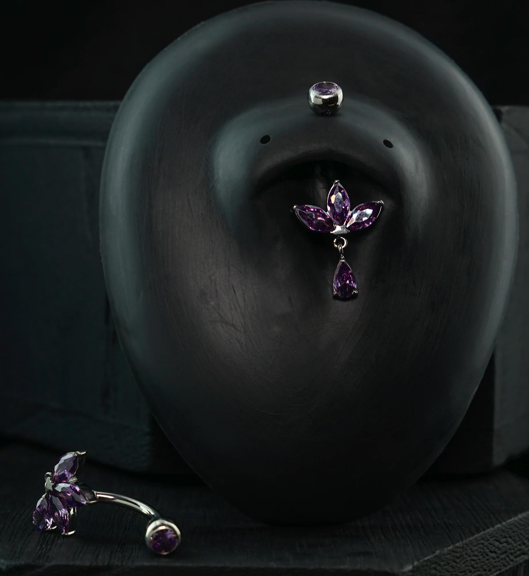 Empress Teardrop Amethyst CZ Dangle Titanium Internally Threaded Belly Button Ring - Image 2