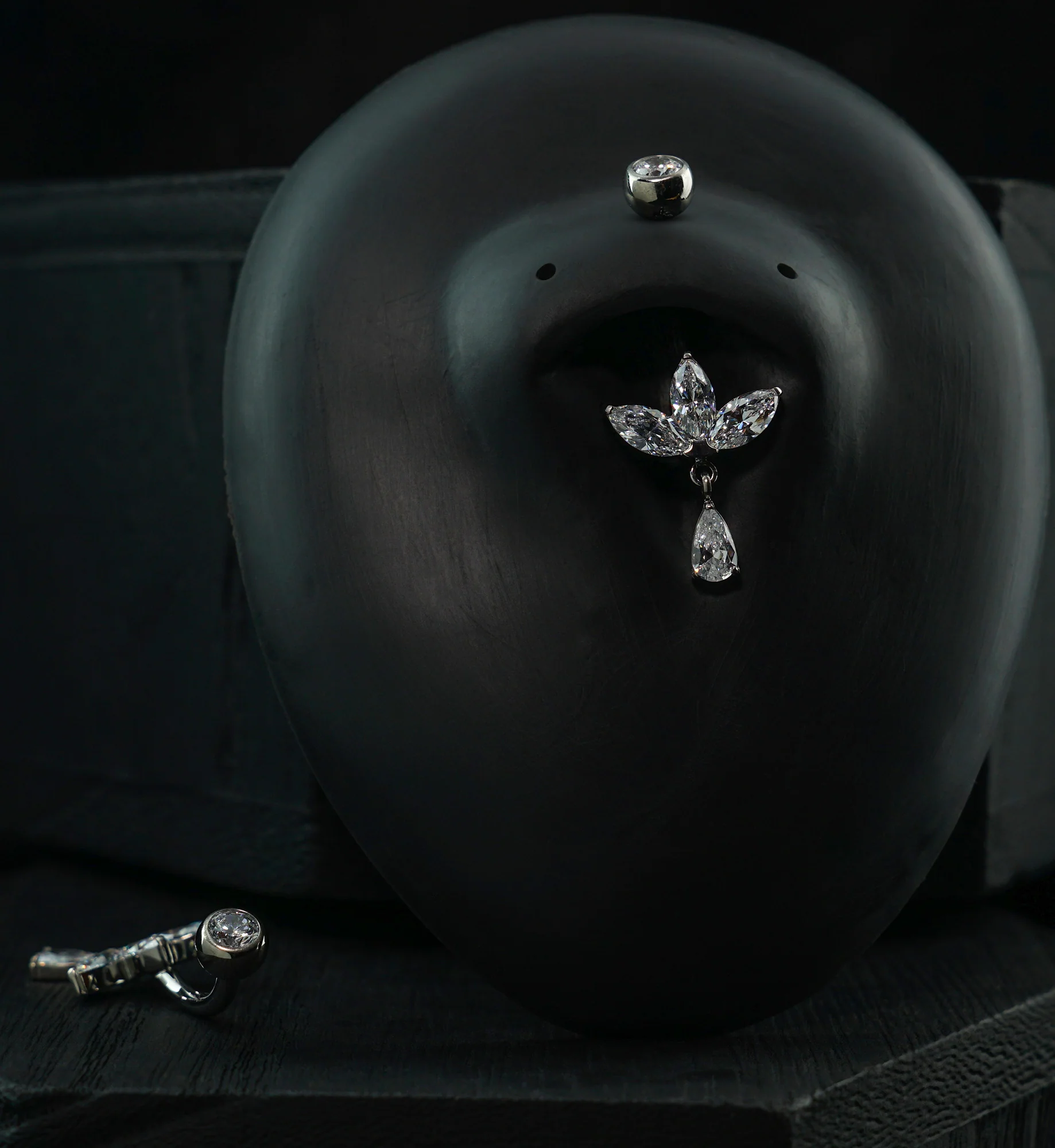 Empress Teardrop Clear CZ Dangle Titanium Internally Threaded Belly Button Ring - Image 2