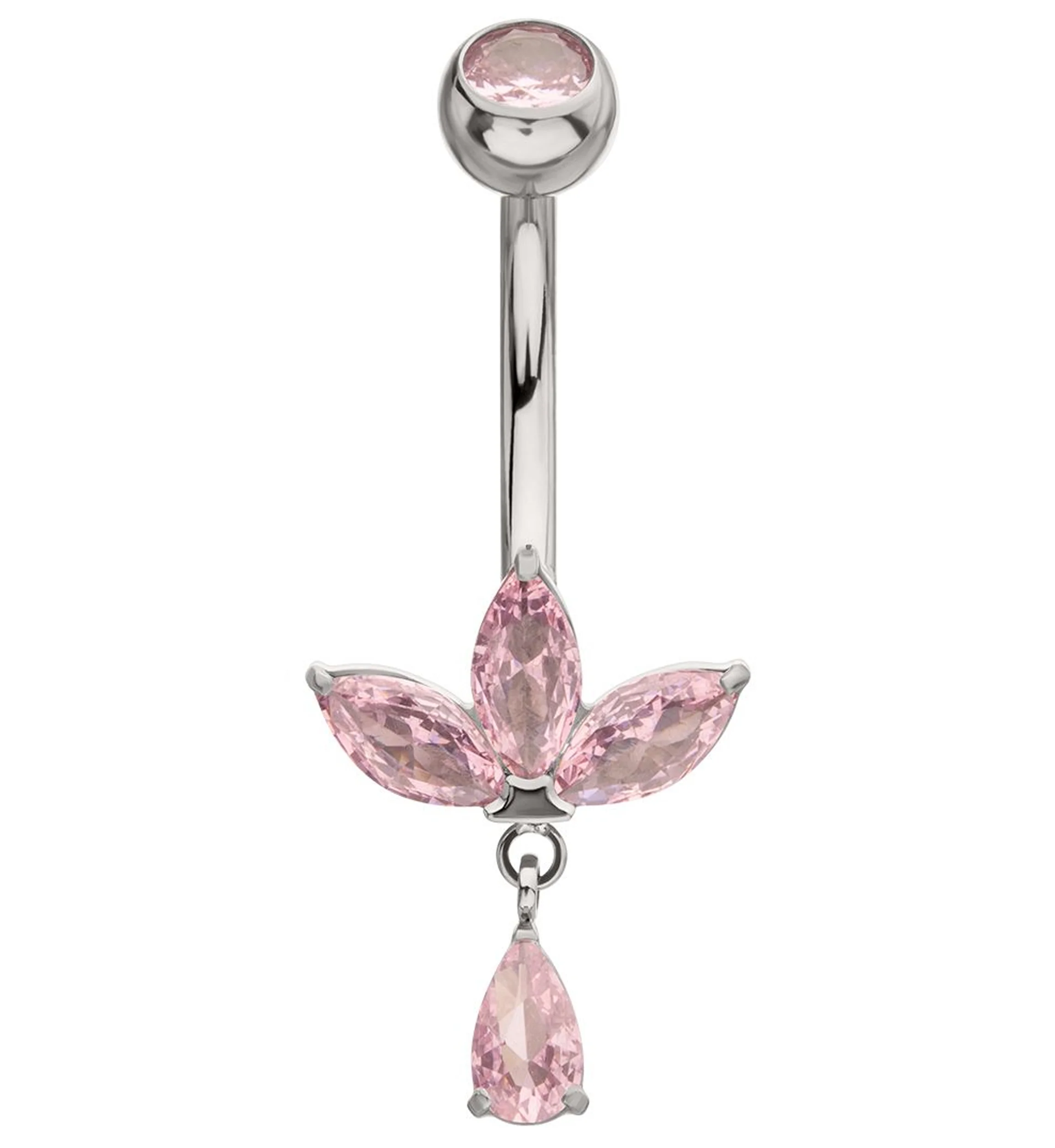 Empress Teardrop Pink CZ Dangle Titanium Internally Threaded Belly Button Ring