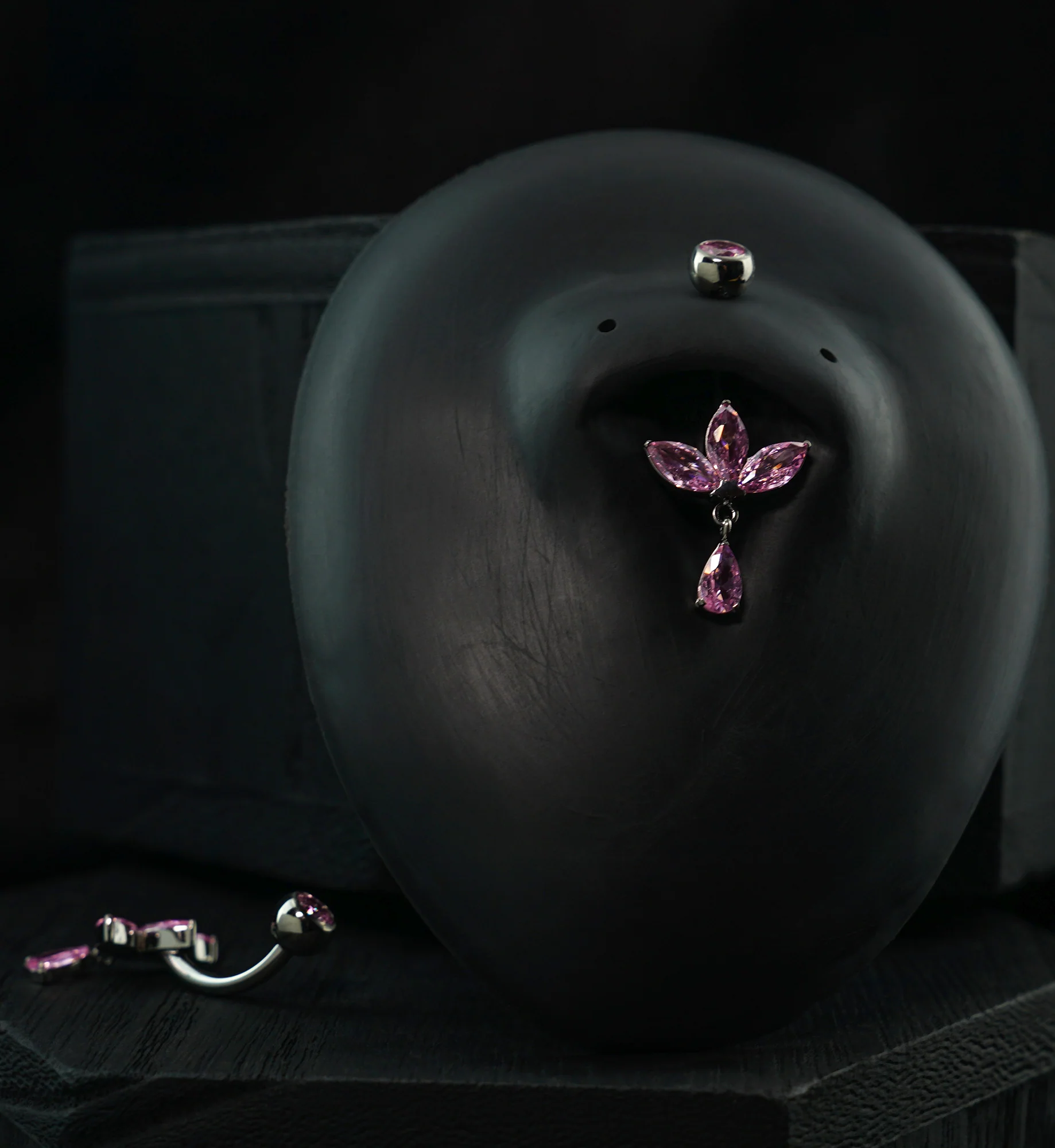 Empress Teardrop Pink CZ Dangle Titanium Internally Threaded Belly Button Ring - Image 2
