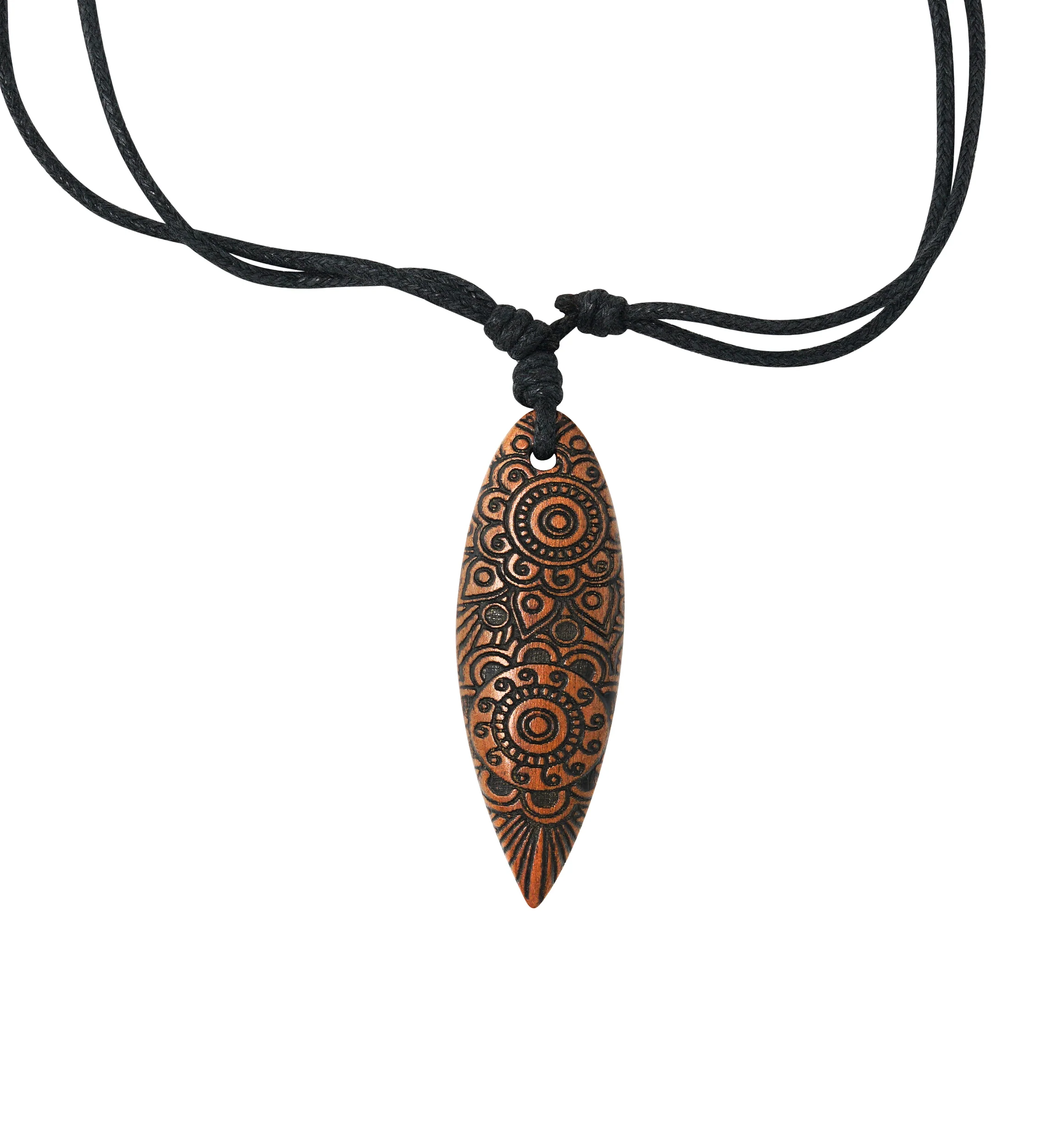 Engraved Floral Pendant Narra Wood Pendant Necklace