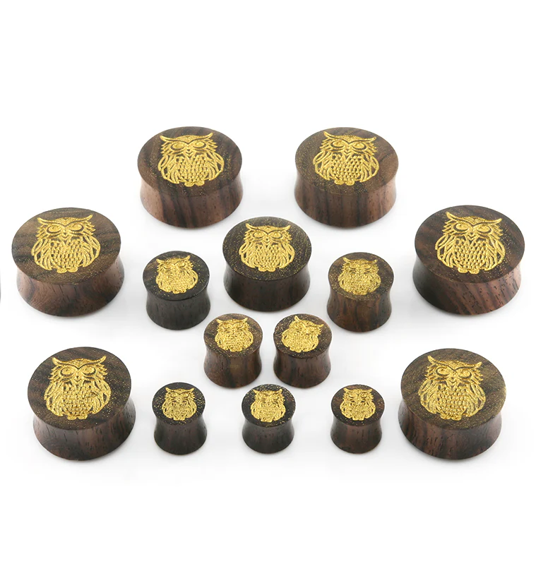 Engraved Golden Owl Sono Wood Plugs - Image 2