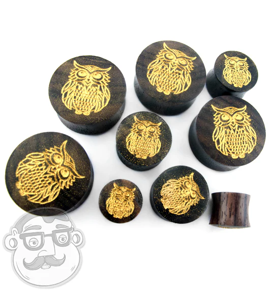 Engraved Golden Owl Sono Wood Plugs - Image 3