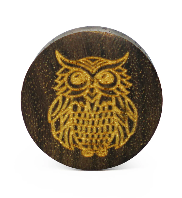 Engraved Golden Owl Sono Wood Plugs - Image 4