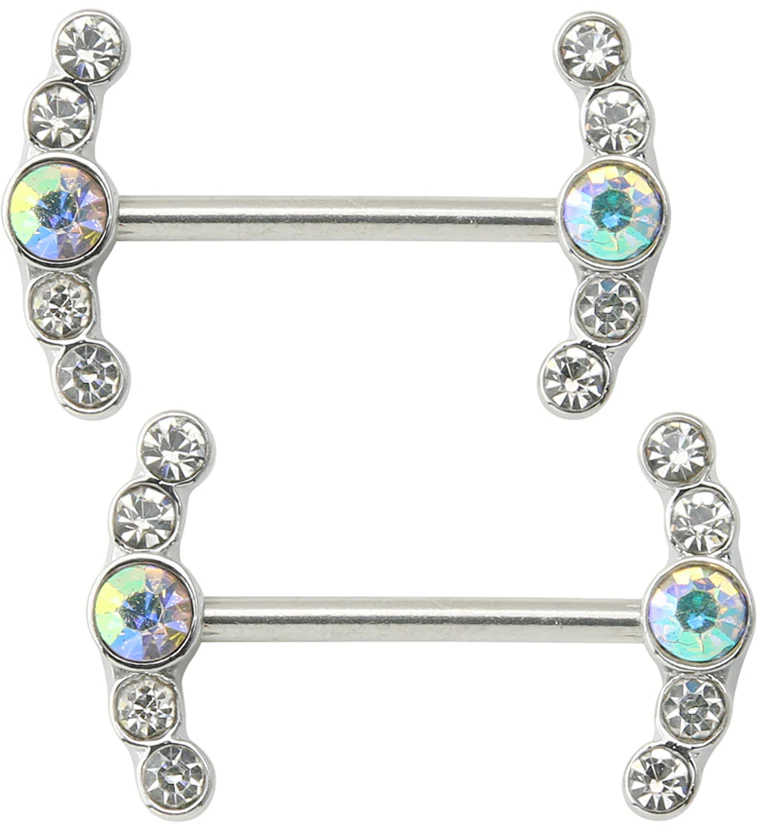 Enring Rainbow Aurora CZ Stainless Steel Nipple Barbell