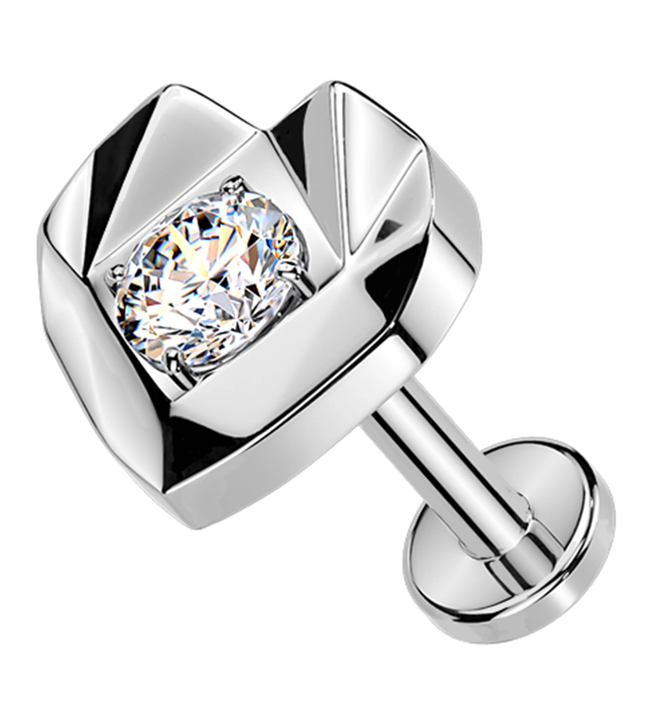 Faceted Heart Clear CZ Titanium Threadless Labret