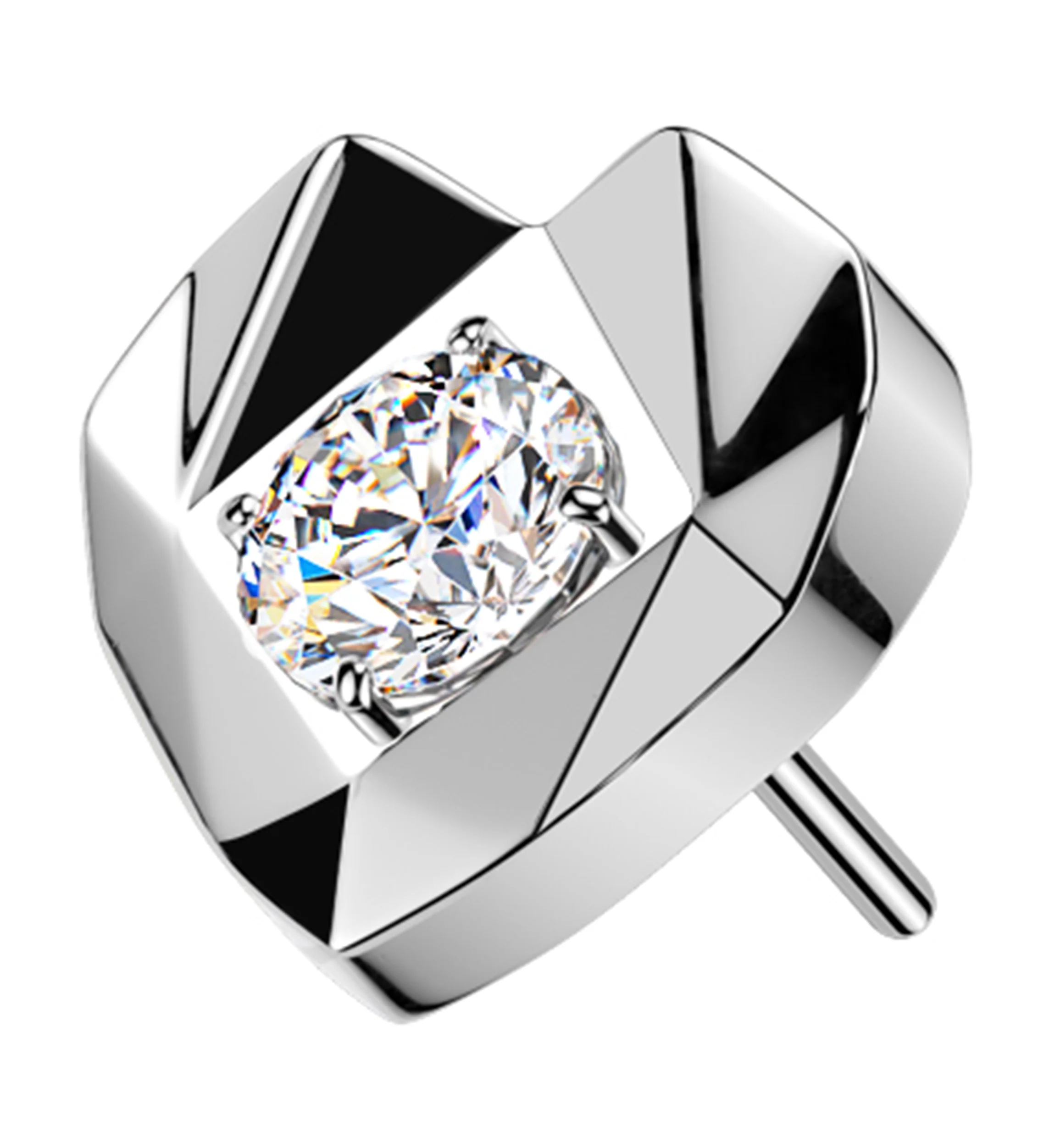 Faceted Heart Clear CZ Titanium Threadless Top