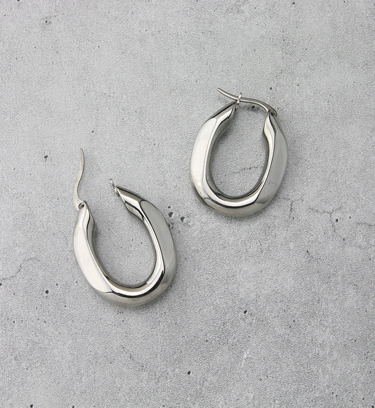 Faceted Stainless Steel Hoop Earrings - Image 2