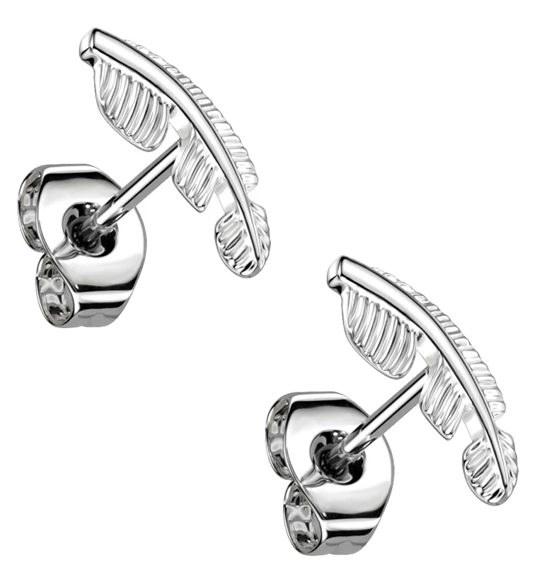 Feather Titanium Threadless Earrings