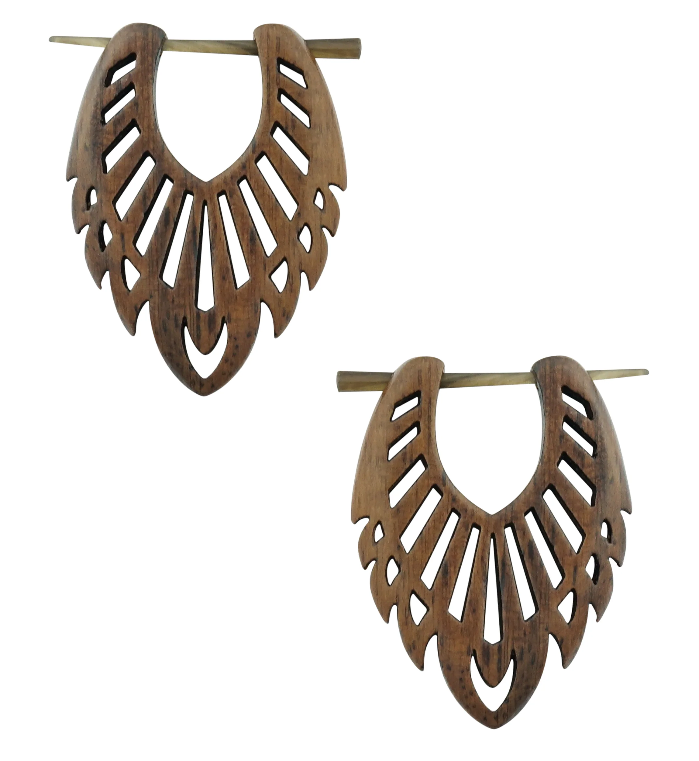 Feathered Shield Hoop Wood Earrings