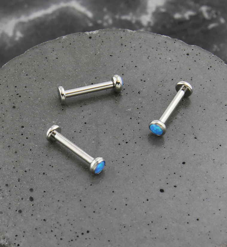 Flat Bezel Blue Opalite Internally Threaded Titanium Labret - Image 2