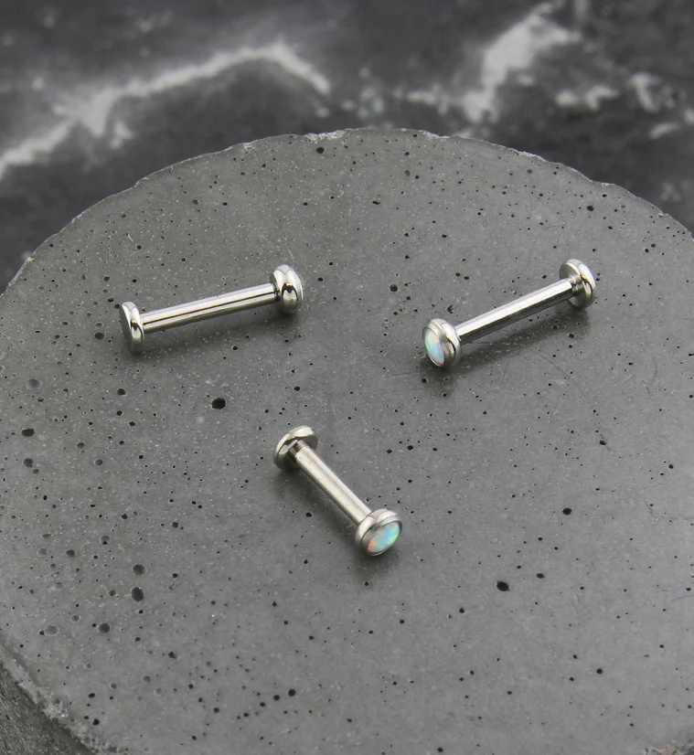 Flat Bezel White Opalite Internally Threaded Titanium Labret - Image 2