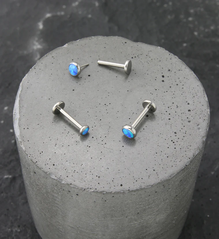 Flat Blue Opalite Titanium Threadless Labret - Image 2