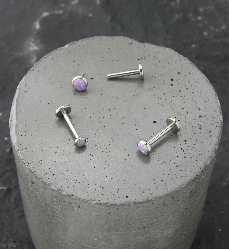 Flat Purple Opalite Titanium Threadless Labret - Image 3