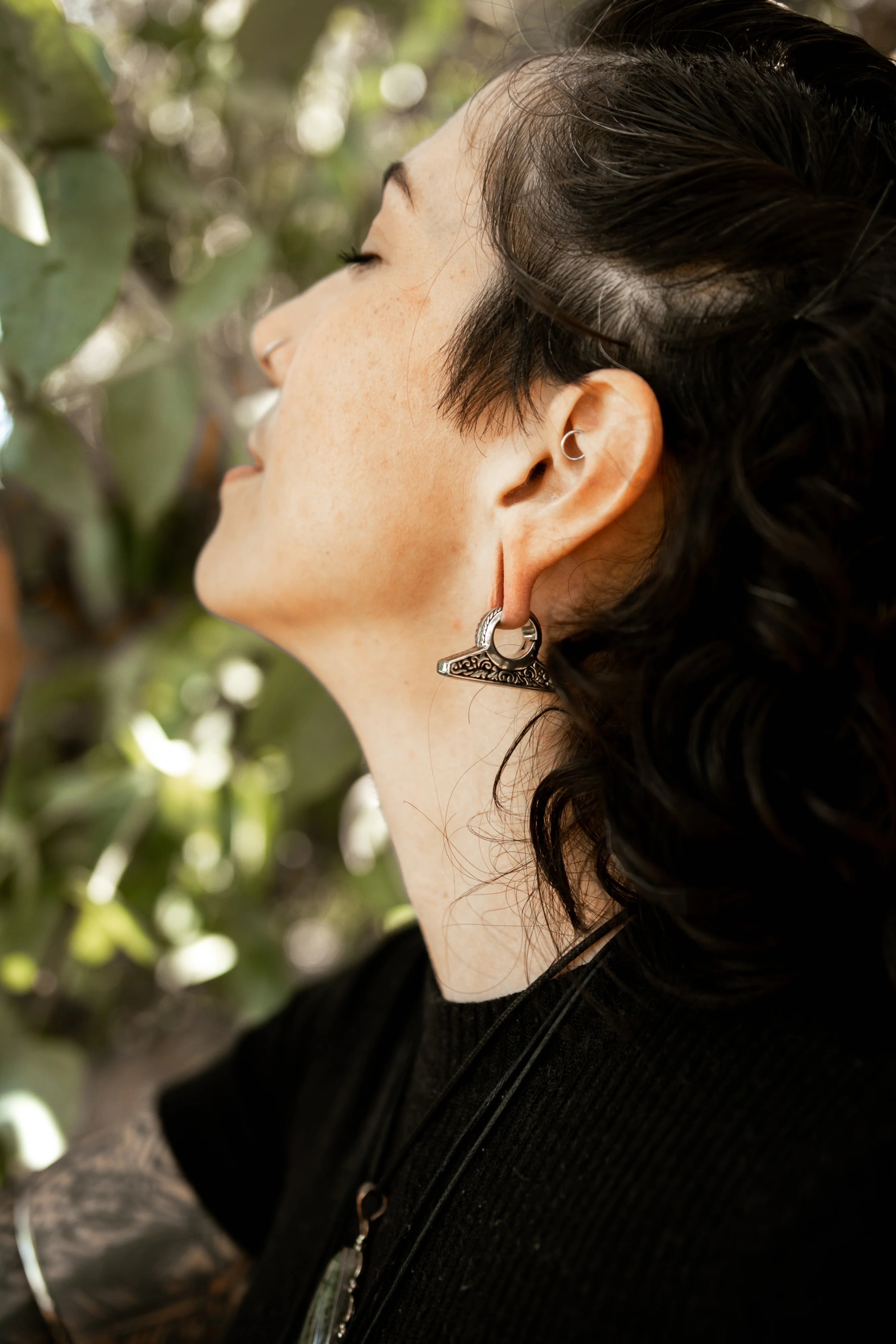 Flat Totem White Brass Hinged Ear Weights - Image 4
