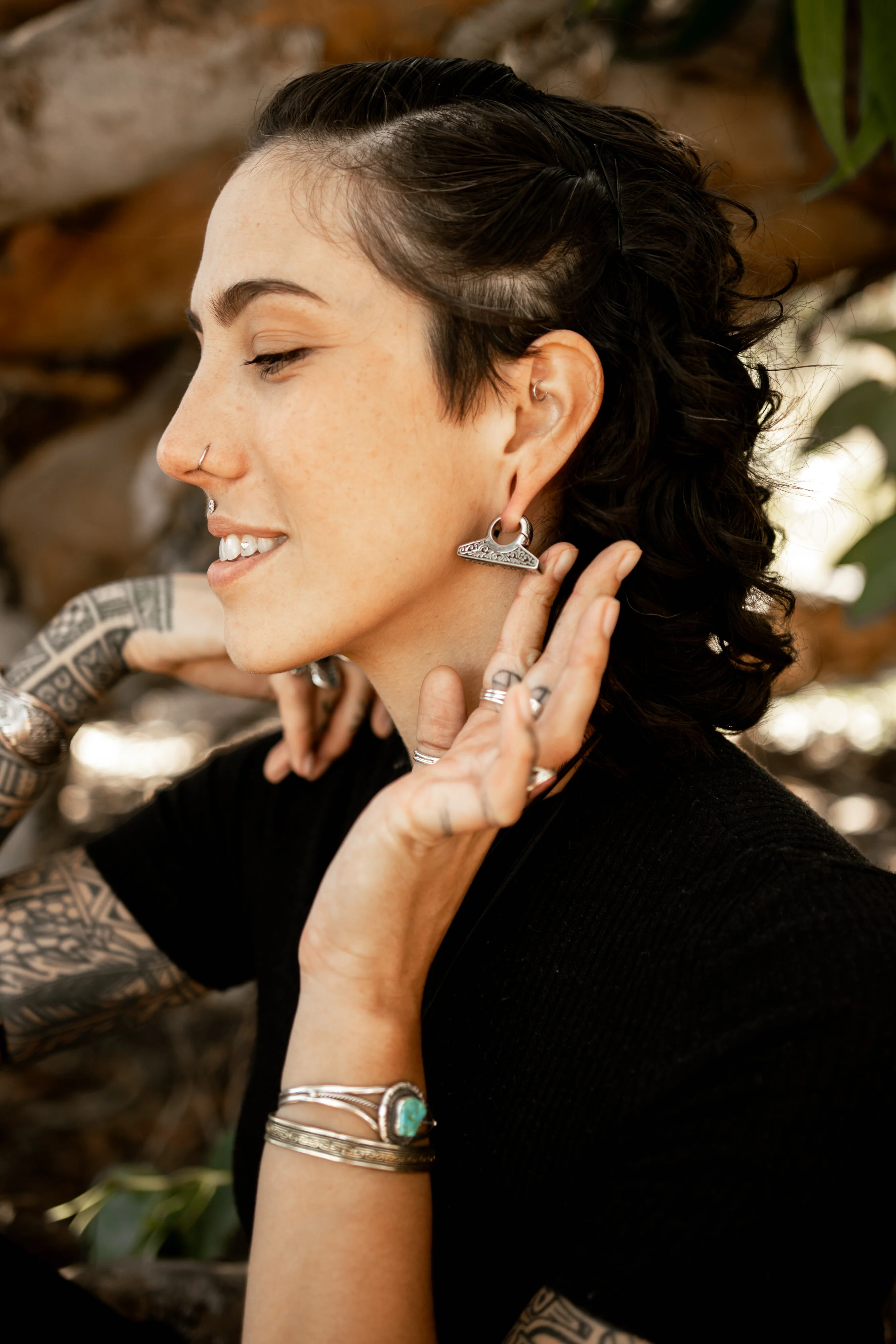Flat Totem White Brass Hinged Ear Weights - Image 6
