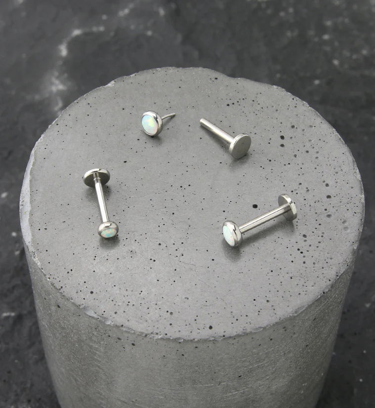 Flat White Opalite Titanium Threadless Labret - Image 3