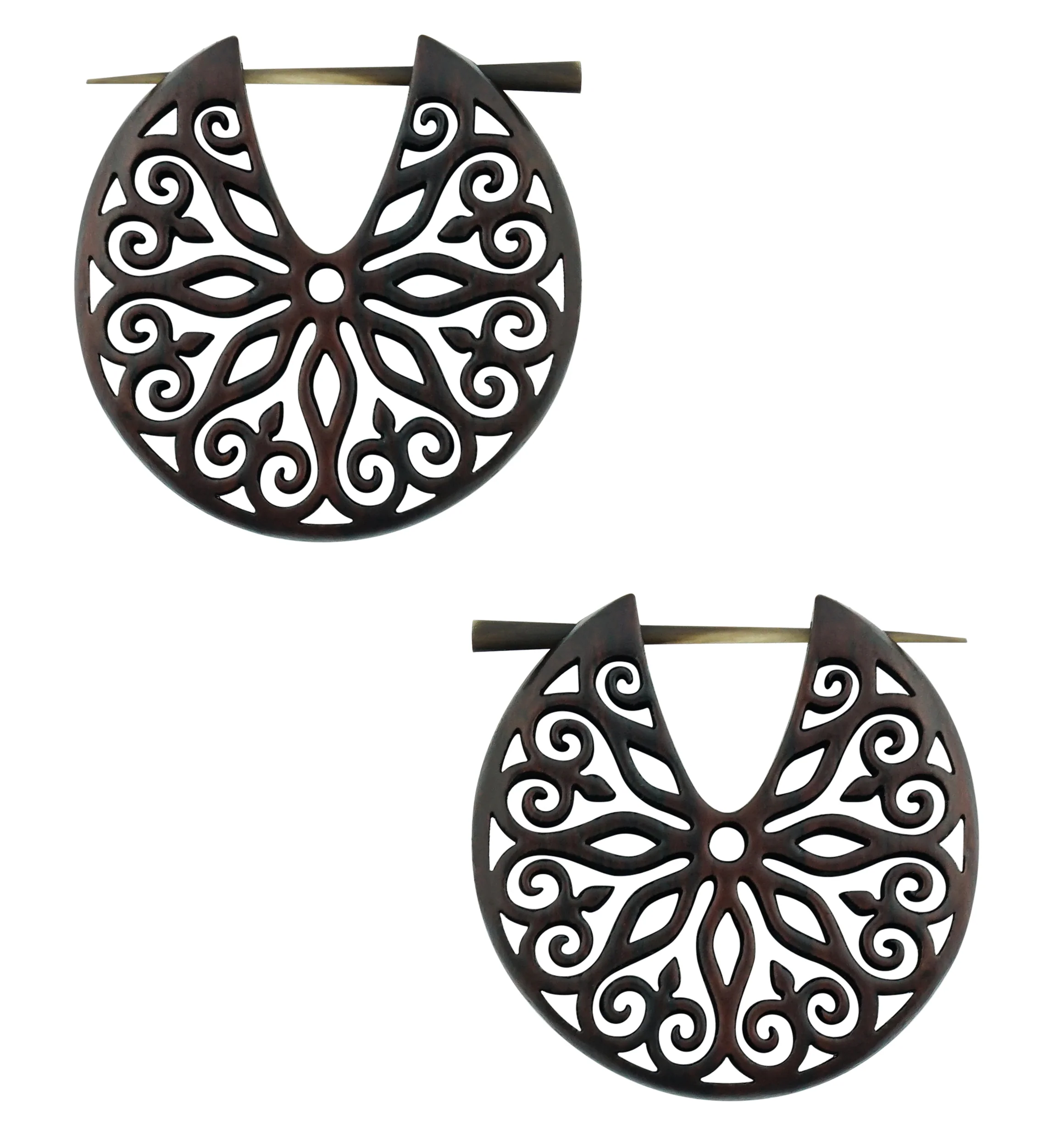 Floral Filigree Hoop Wood Earrings