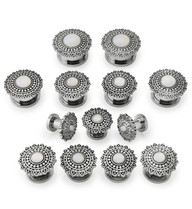 Florid White Opalite Stainless Steel Tunnel Plugs - Image 3