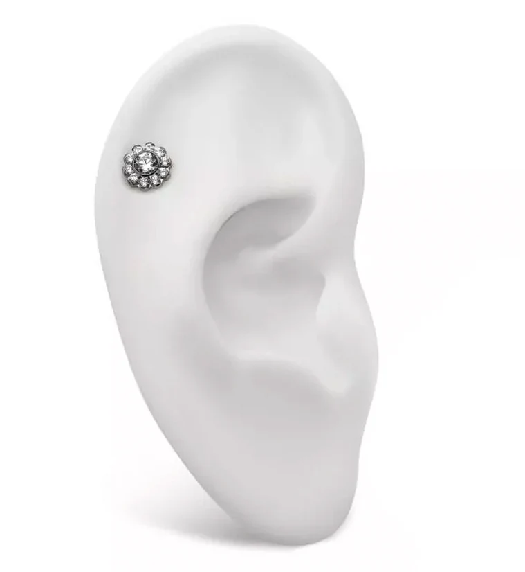 Flower Circlet Clear CZ Internally Threaded Titanium Top - Image 3