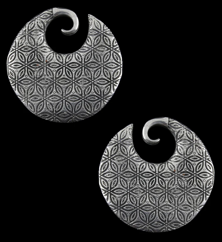 Flower of Life Disc White Brass Ear Weights