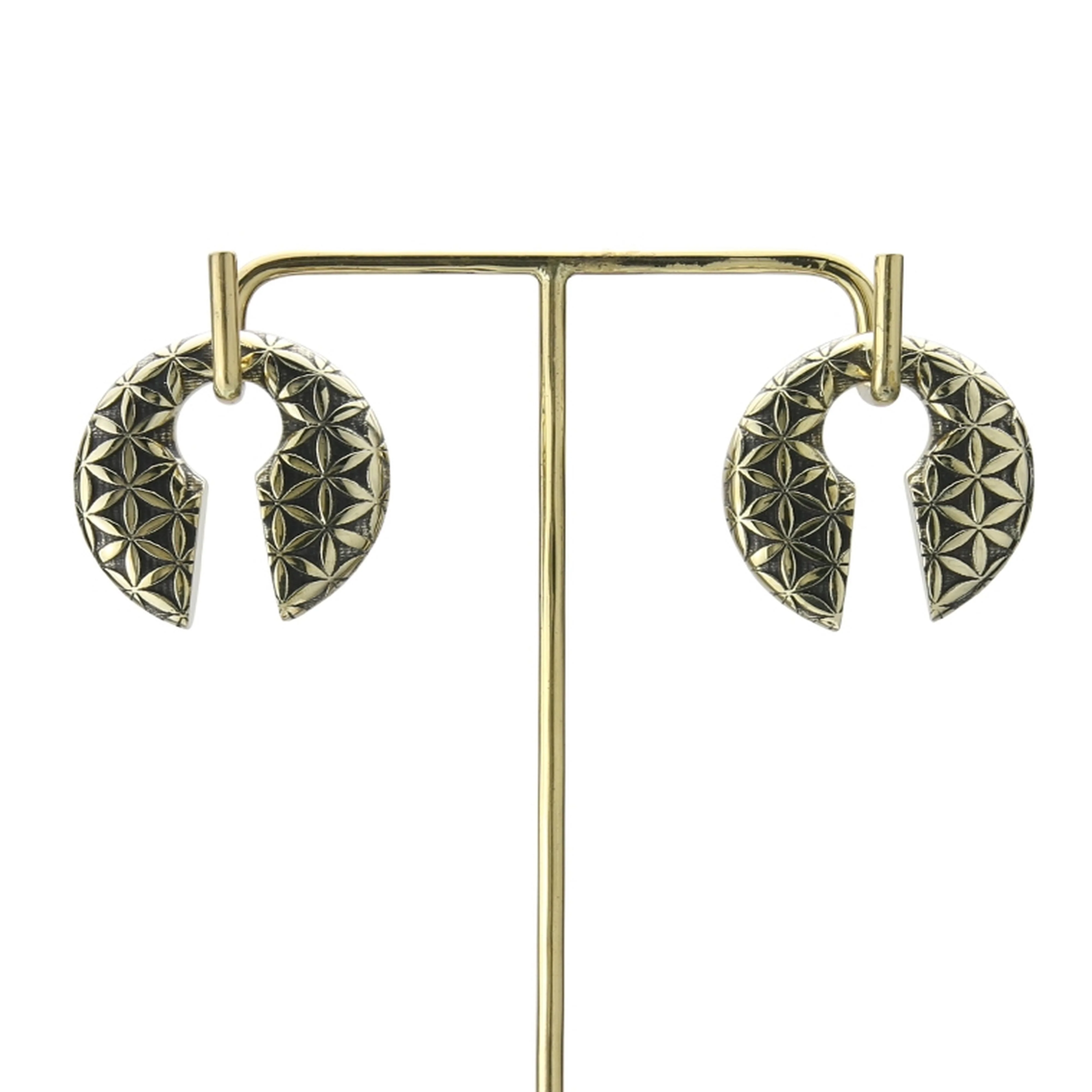 Flower of Life Keyhole Brass Ear Weights - Image 2