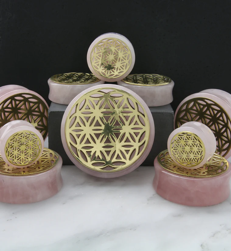 Flower of Life Rose Quartz Stone Plugs - Image 2