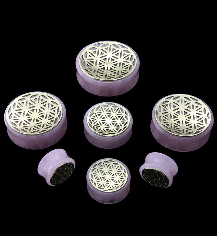 Flower of Life Rose Quartz Stone Plugs - Image 3