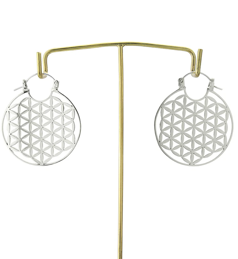 Flower of Life White Brass Ear Weights - Image 2