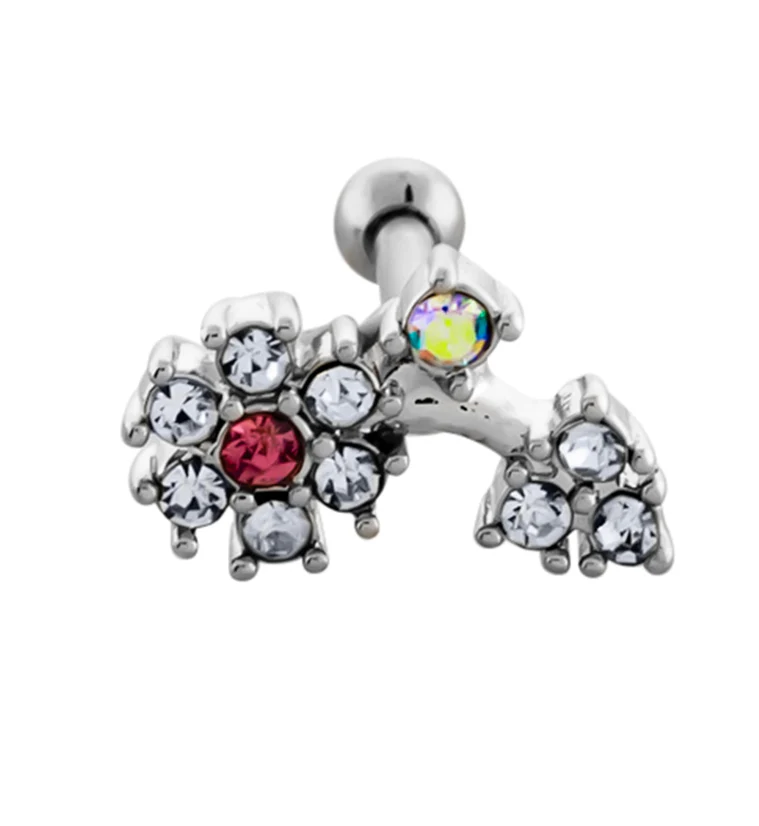 Flower Pink CZ Cartilage Barbell