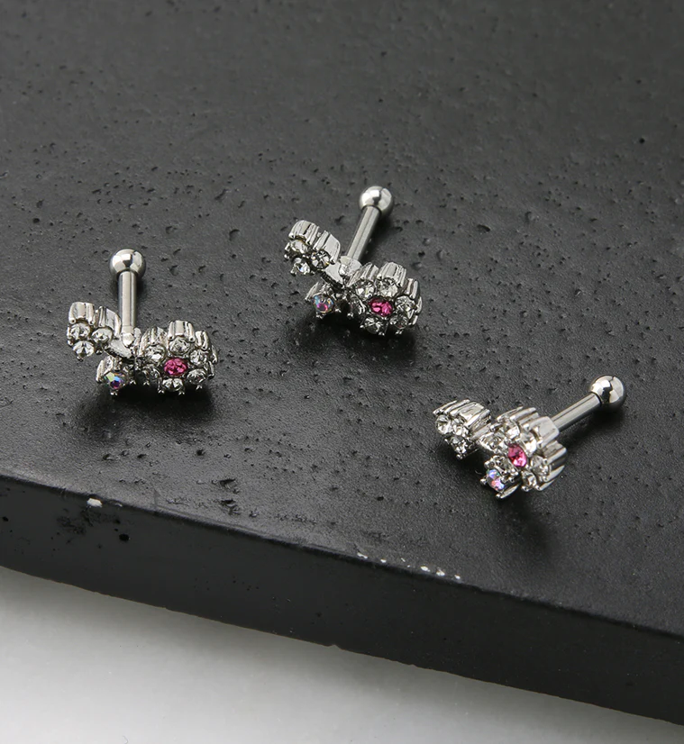 Flower Pink CZ Cartilage Barbell - Image 2