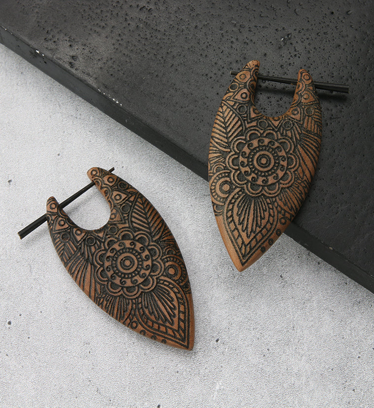 Flower Sun Saba Wood Point Earrings - Image 2