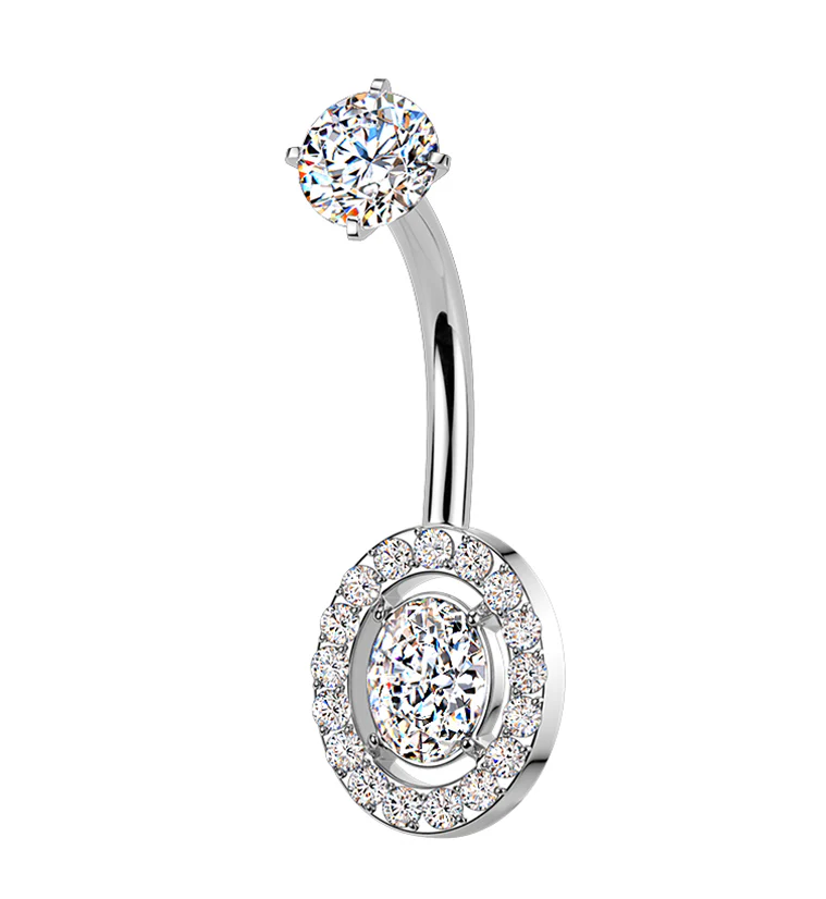 Framed Oval CZ Stainless Steel Internally Threaded Belly Button Ring