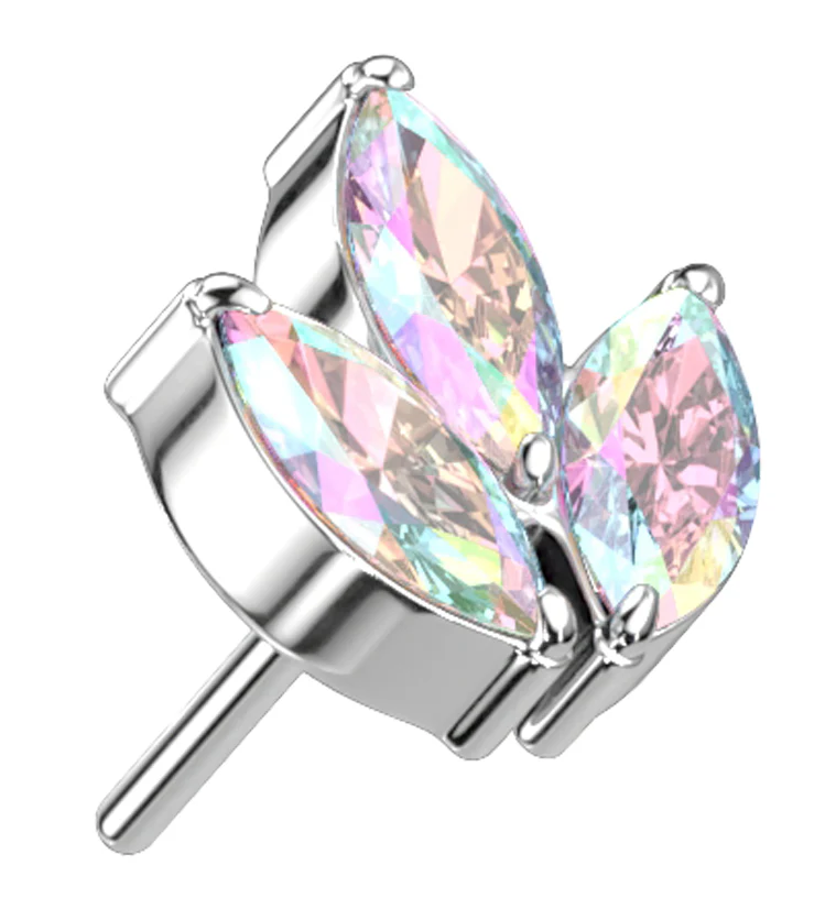 Frond Rainbow Aurora CZ Threadless Titanium Top