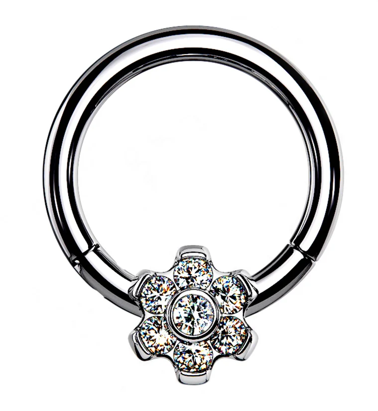 Frontal Flower CZ Hinged Segment Ring