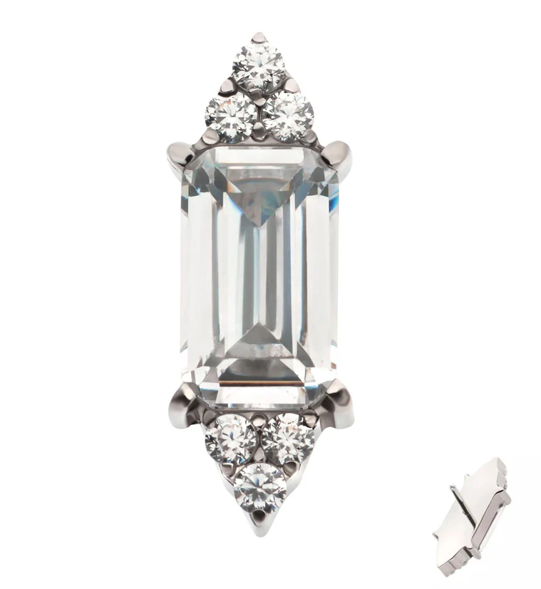 Frozen Baguette Clear CZ Threadless Titanium Top