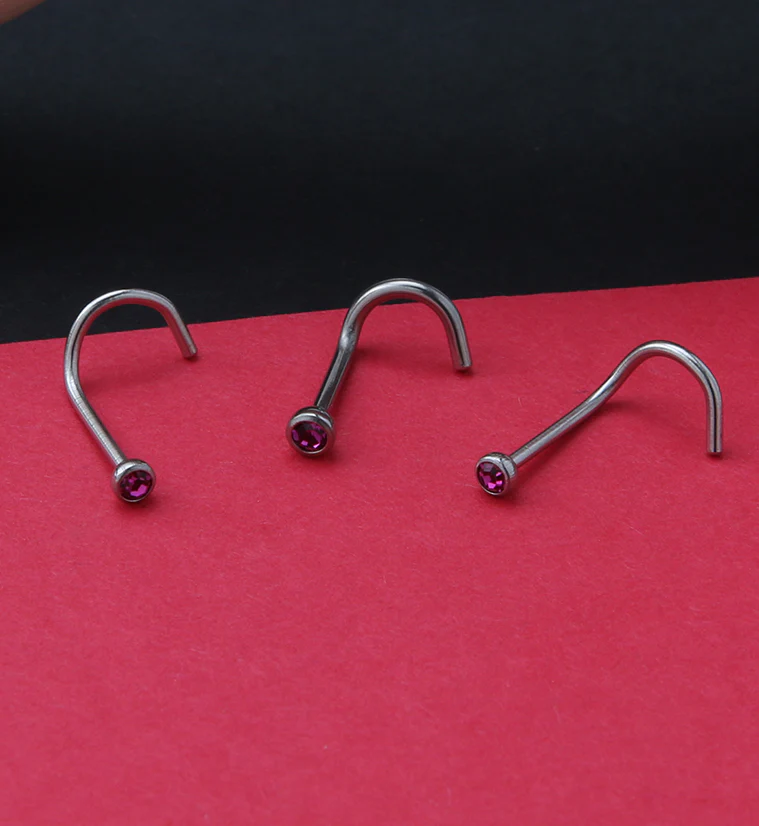 Fuchsia Gem Nose Screw Ring - Image 2