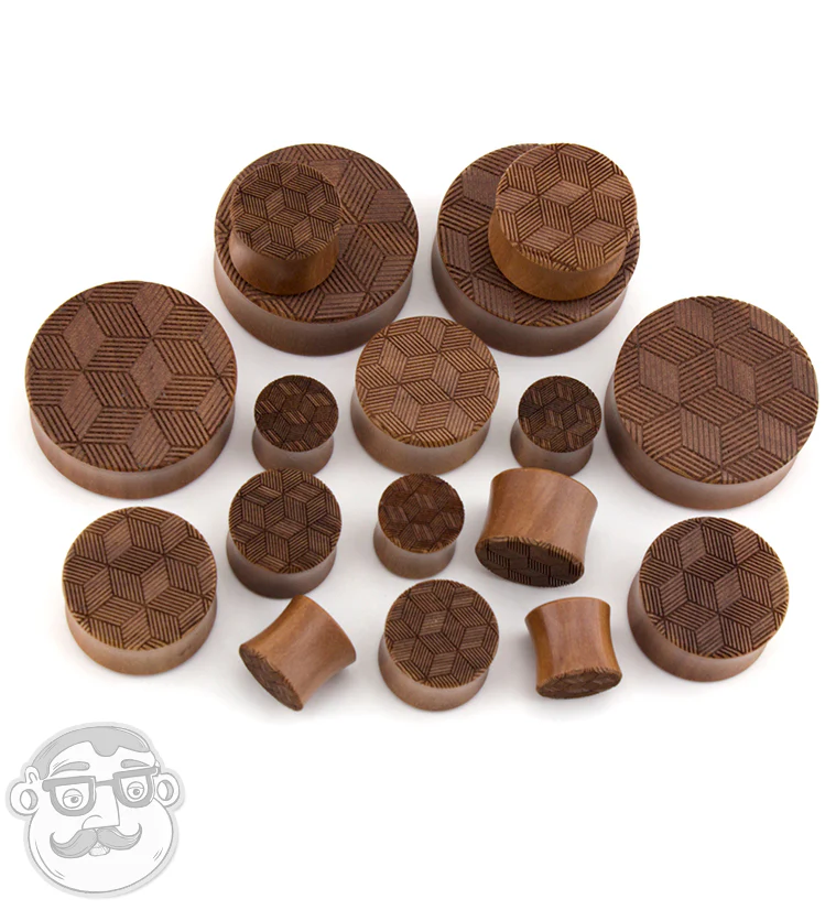 Geo Cube Engraved Saba Wood Plugs - Image 2