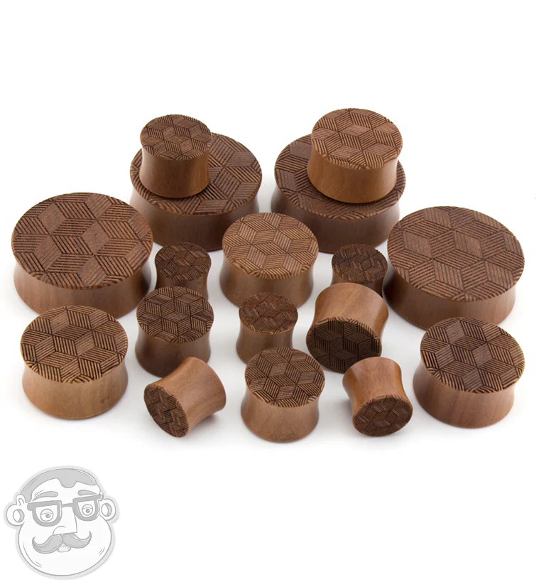 Geo Cube Engraved Saba Wood Plugs - Image 3
