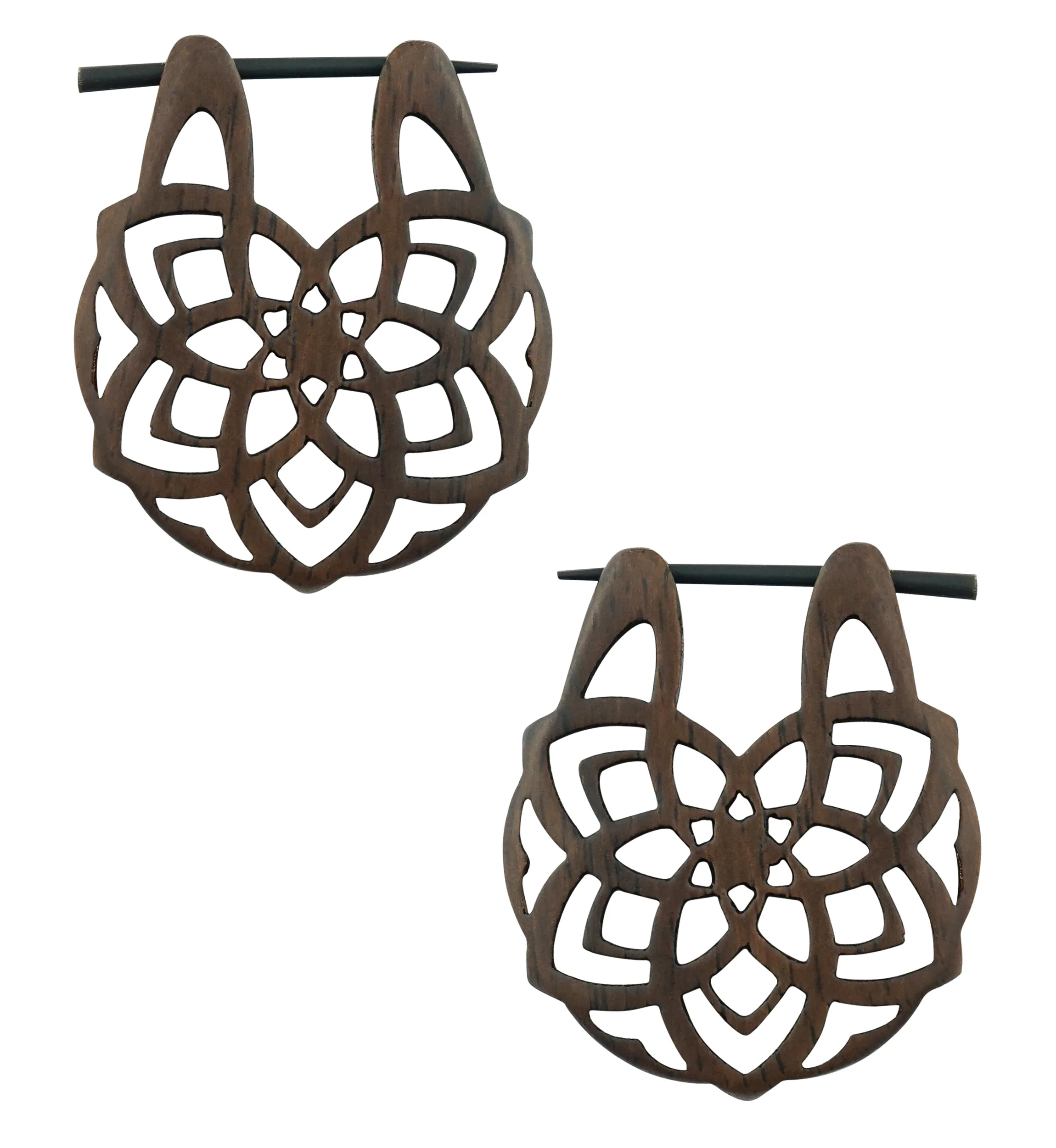 Mandala Flower Hoop Wood Earrings