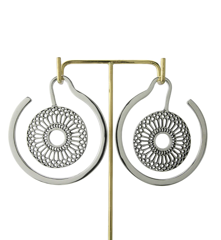 Geo Flower White Brass Ear Weights - Image 3