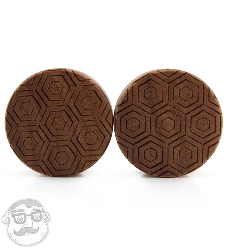 Geometric Honeycomb Engraved Saba Wood Plugs - Image 4