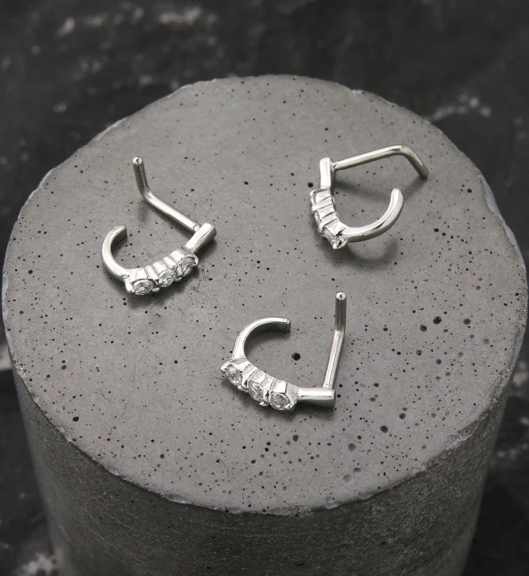 Gilded Clear CZ Nose Curve Ring - Image 2