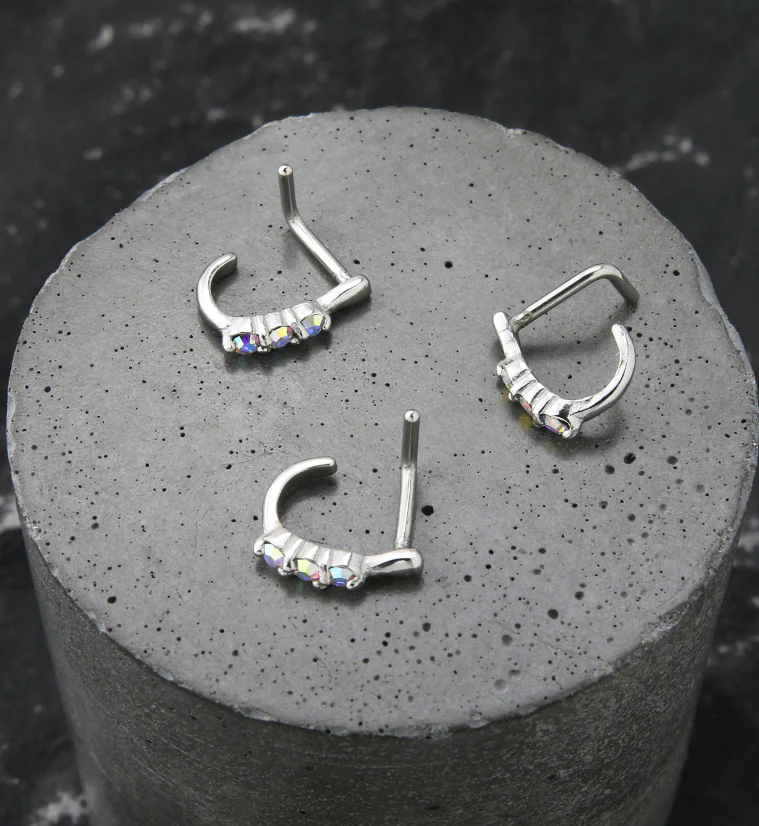 Gilded Rainbow Aurora CZ Nose Curve Ring - Image 2