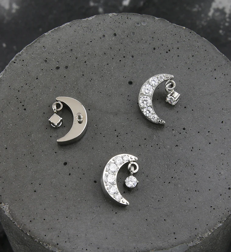 Glimmer Half Moon Clear CZ Dangle Titanium Internally Threaded Top - Image 2
