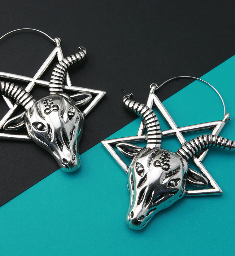 Goat Templar Pentagram Plug Hoops - Image 2