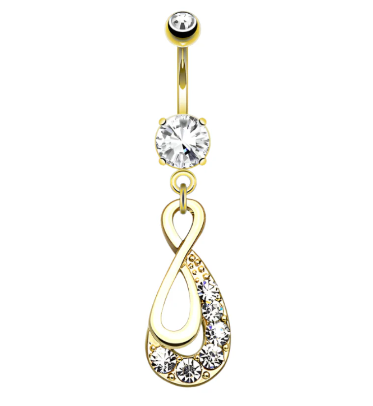 Gold PVD Infinity CZ Belly Button Ring