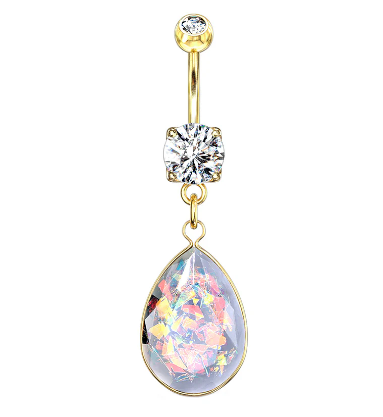Gold Opal Teardrop Belly Button Ring