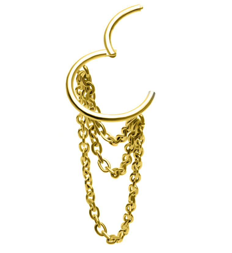 Gold PVD Abaft Triple Dangle Chain Hinged Stainless Steel Segment Ring - Image 3